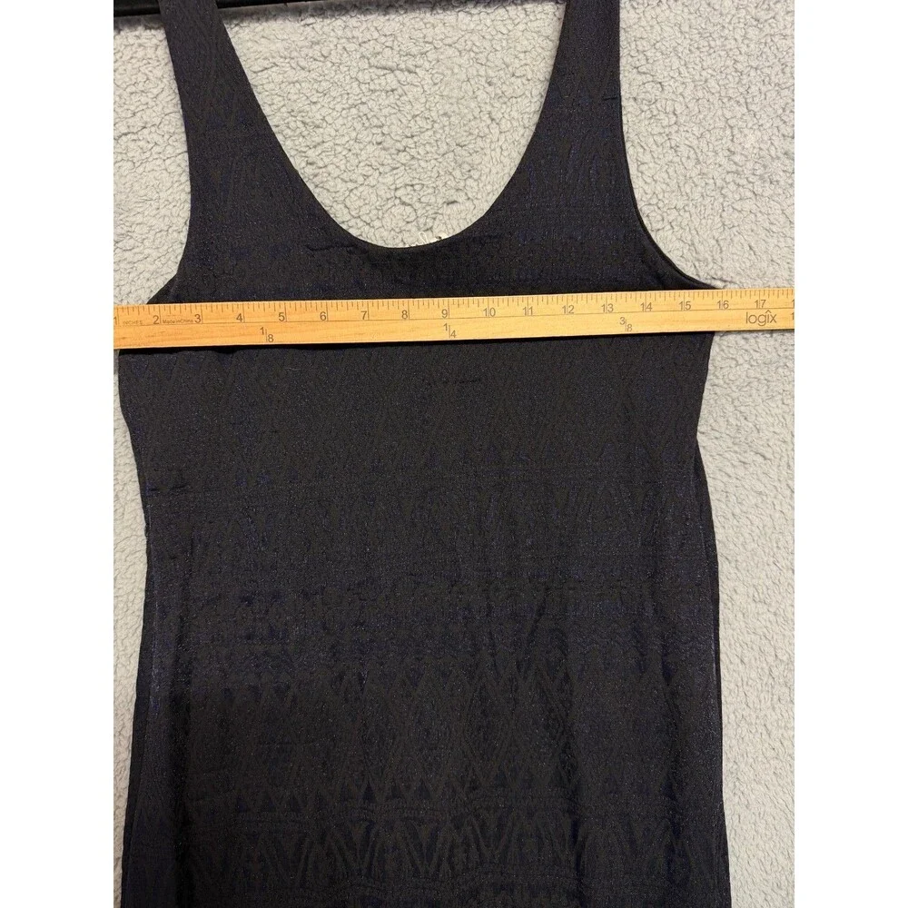 FREE PEOPLE Mini Dress Womens L Black Blue Jacquard Bodycon Textured Sleeveless